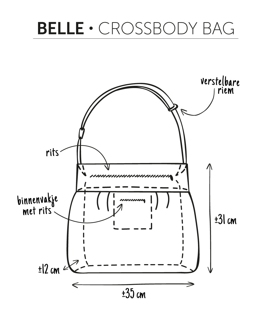 unieke, handgemaakte en stijlvolle crossbody bag van PIEKS creations - afmetingen en informatie