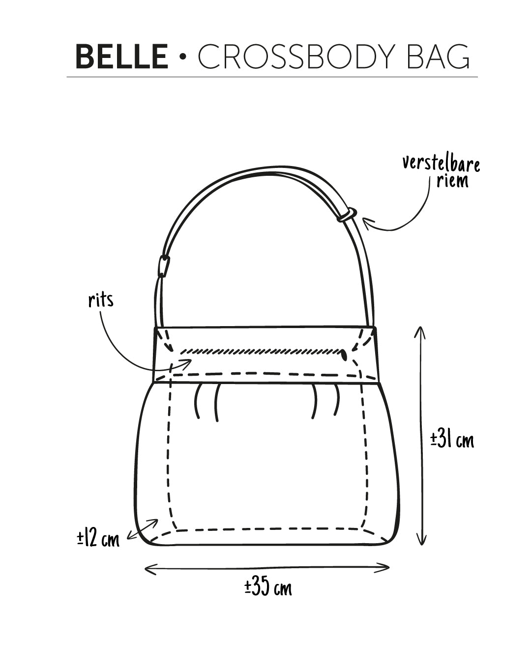 unieke, handgemaakte en stijlvolle crossbody bag van PIEKS creations - afmetingen en informatie
