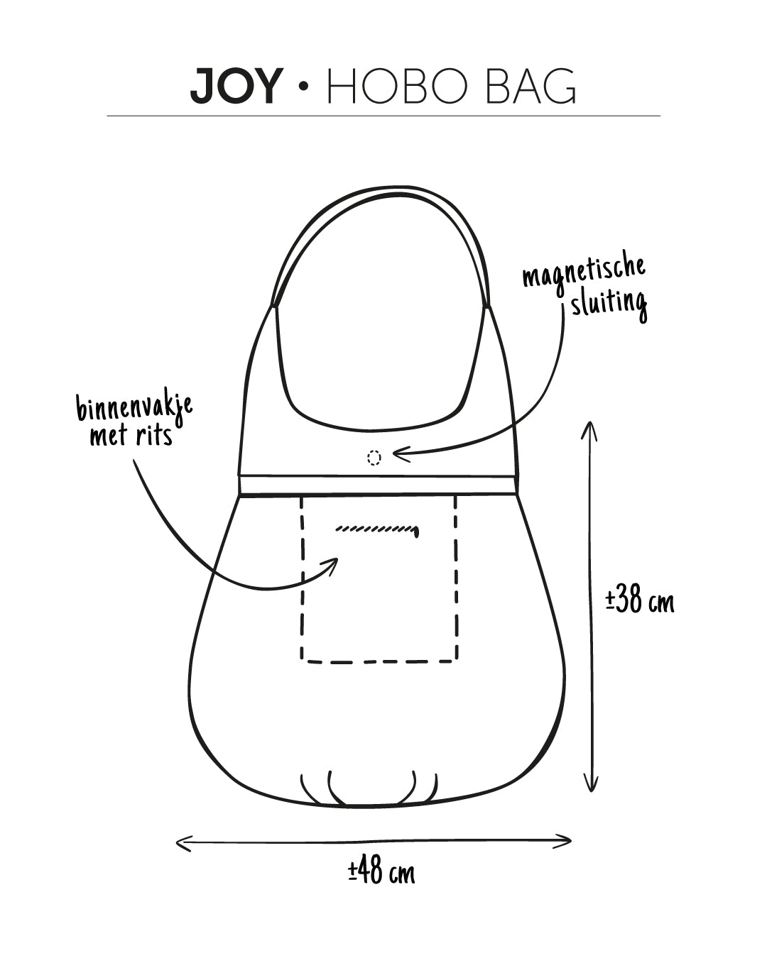 unieke, handgemaakte en kleurrijke hobobag van PIEKS creations - afmetingen en informatie