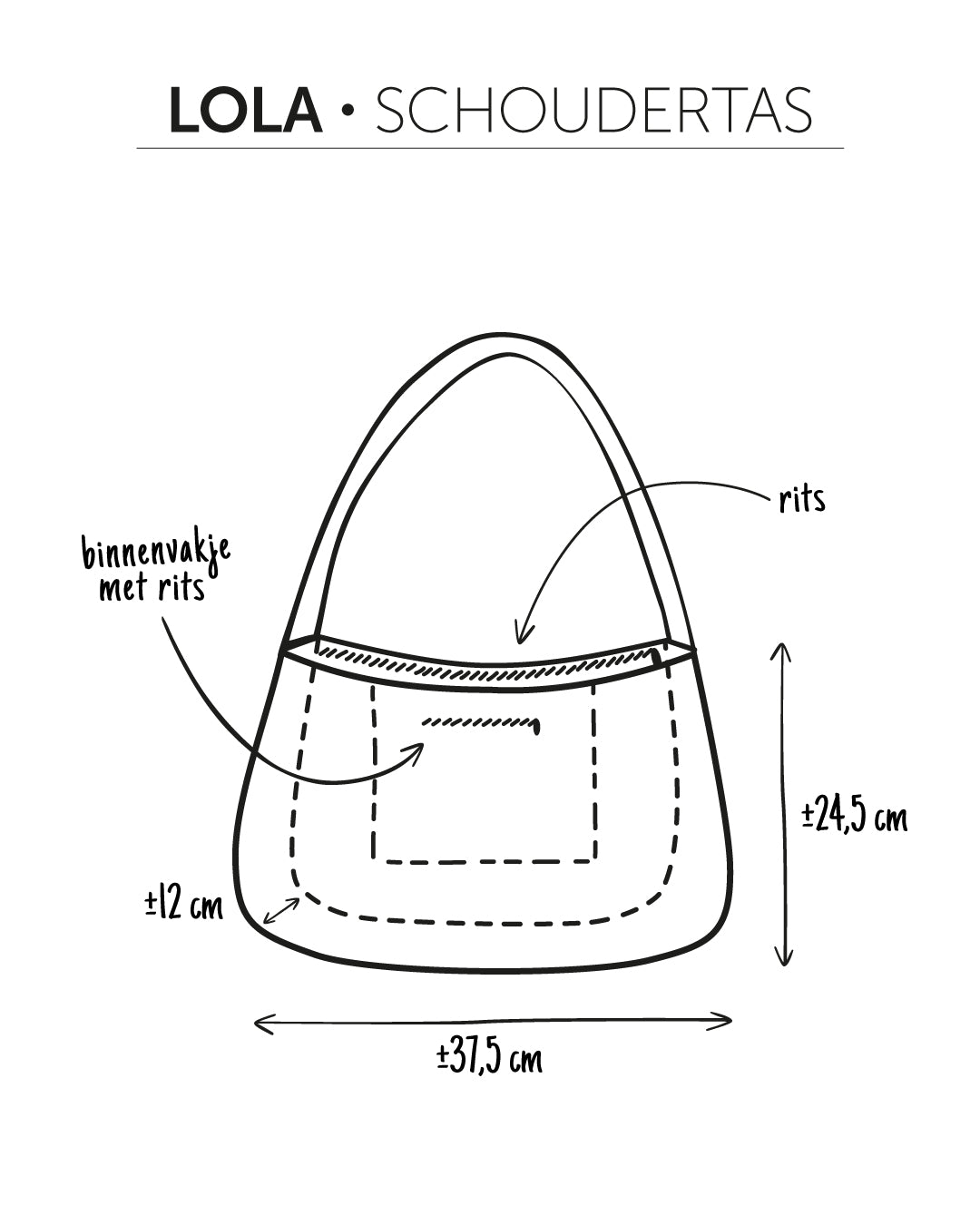 unieke, handgemaakte en stijlvolle schoudertas van PIEKS creations - afmetingen en informatie