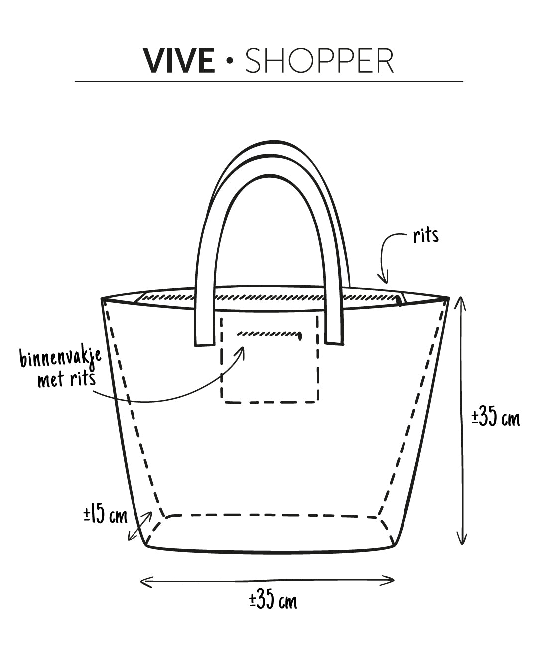 unieke, handgemaakte en kleurrijke shopper van PIEKS creations - afmetingen en informatie
