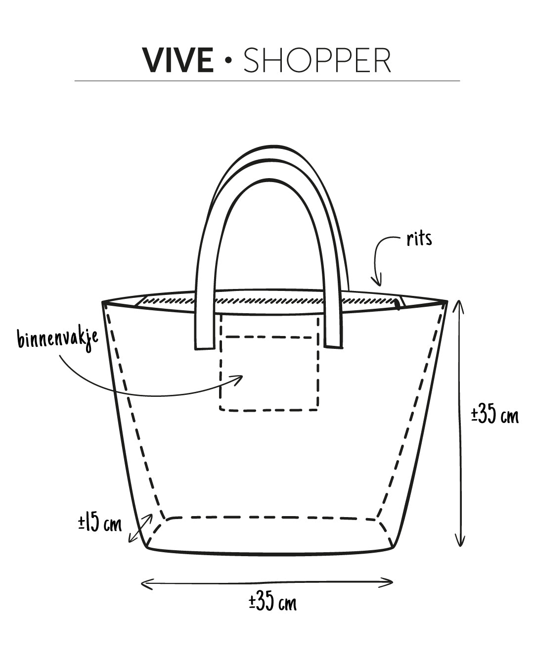 unieke, handgemaakte en kleurrijke shopper van PIEKS creations met grafisch patronen in retro stijl - afmetingen en informatie