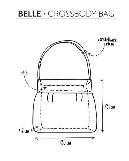 unieke, handgemaakte en stijlvolle crossbody bag van PIEKS creations - afmetingen en informatie