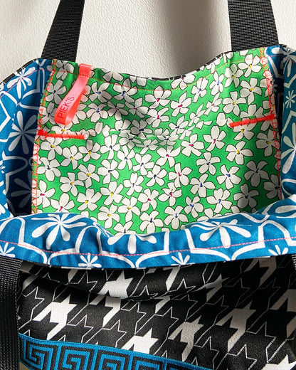 unieke, handgemaakte en kleurrijke totebag van PIEKS creations met pied de poule en moderne schotse ruit - binnenkant