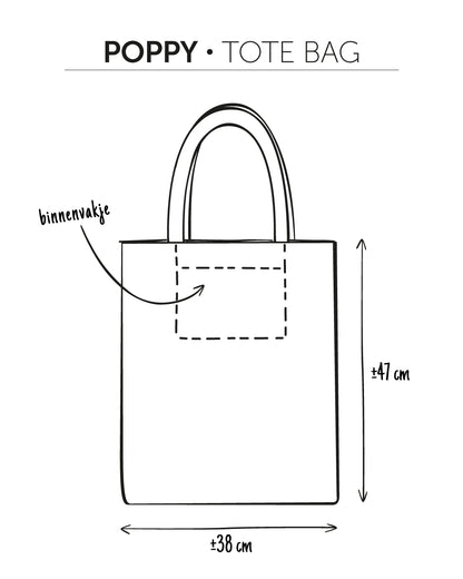 unieke, handgemaakte en kleurrijke totebag van PIEKS creations in klassieke patronen en kleuren - afmetingen en informatie
