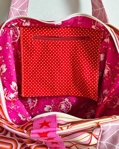 unieke, handgemaakte en kleurrijke shopper van PIEKS creations met grafisch patroon in retro stijl - binnenvakje met rits